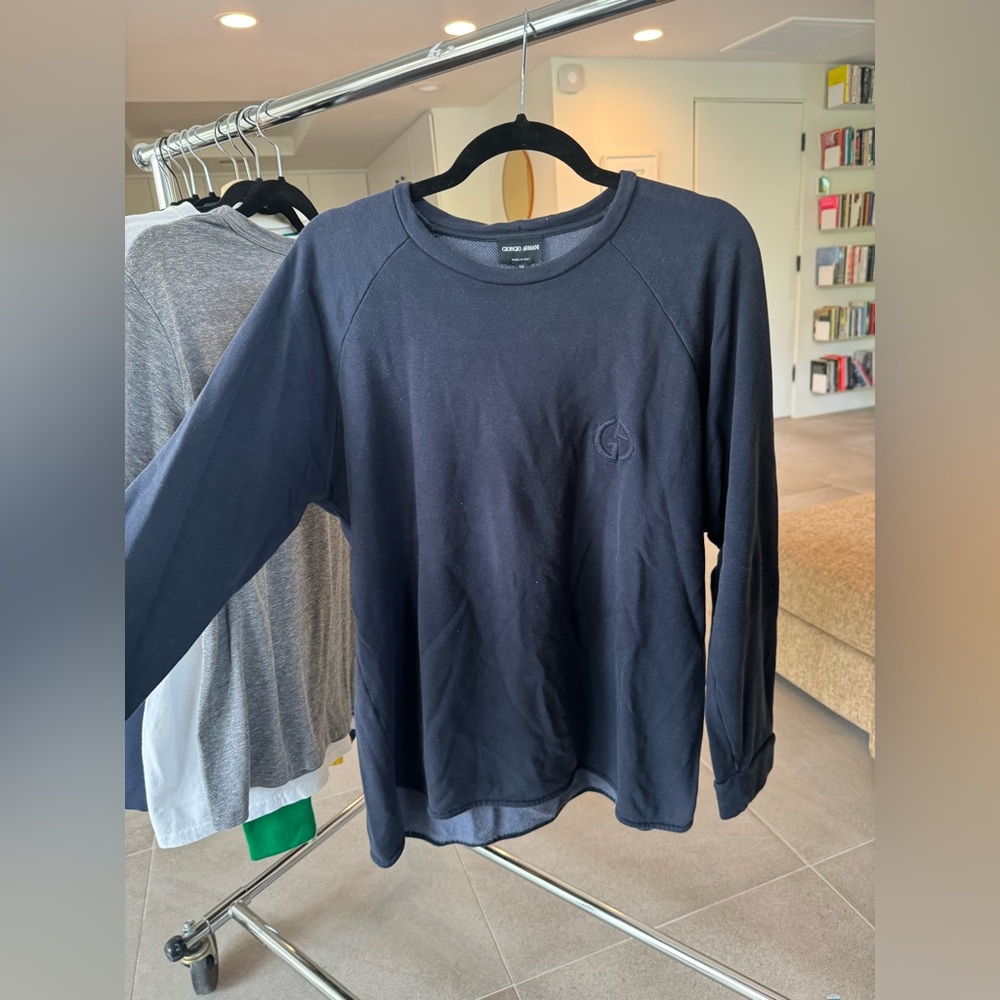 Giorgio Armani French terry crew neck sweater with new logo